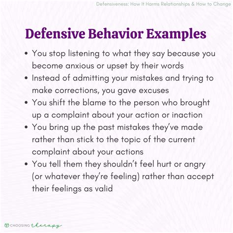 examples of defensive behavior.